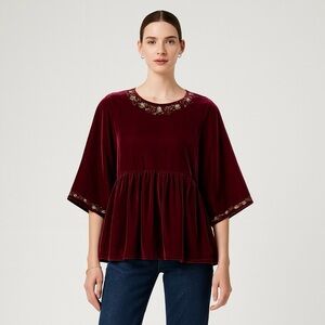 Anthropologie Velvet Top Kavita Bhartia Purple Beaded Embroidered Whimsigoth